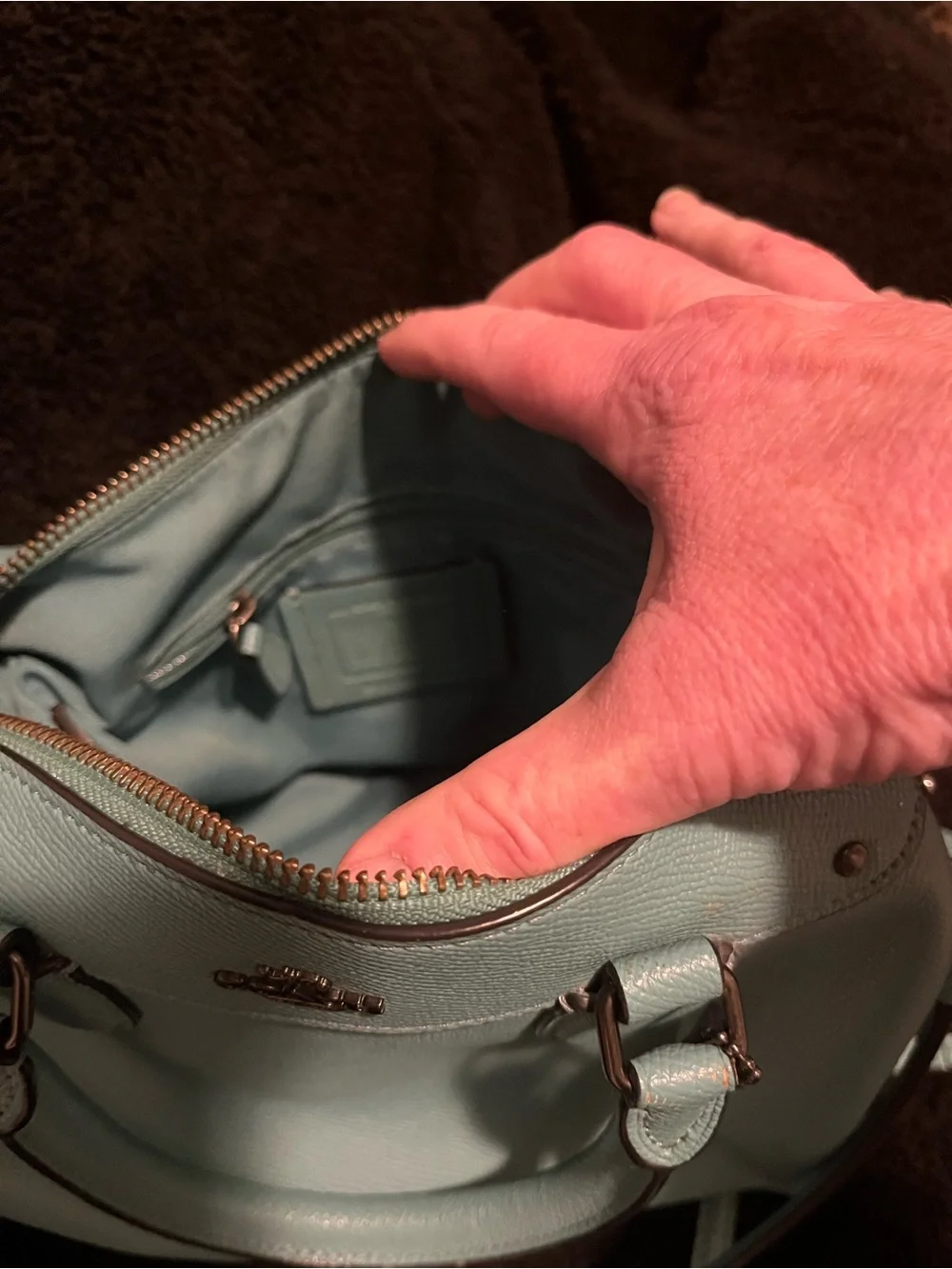Coach Pebbled Leather Satchel in Teal/Mint